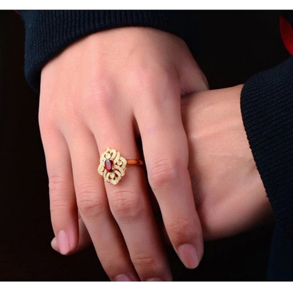 Gold Filled Ruby Solitaire Antiqued Ring - Picture 7 of 8